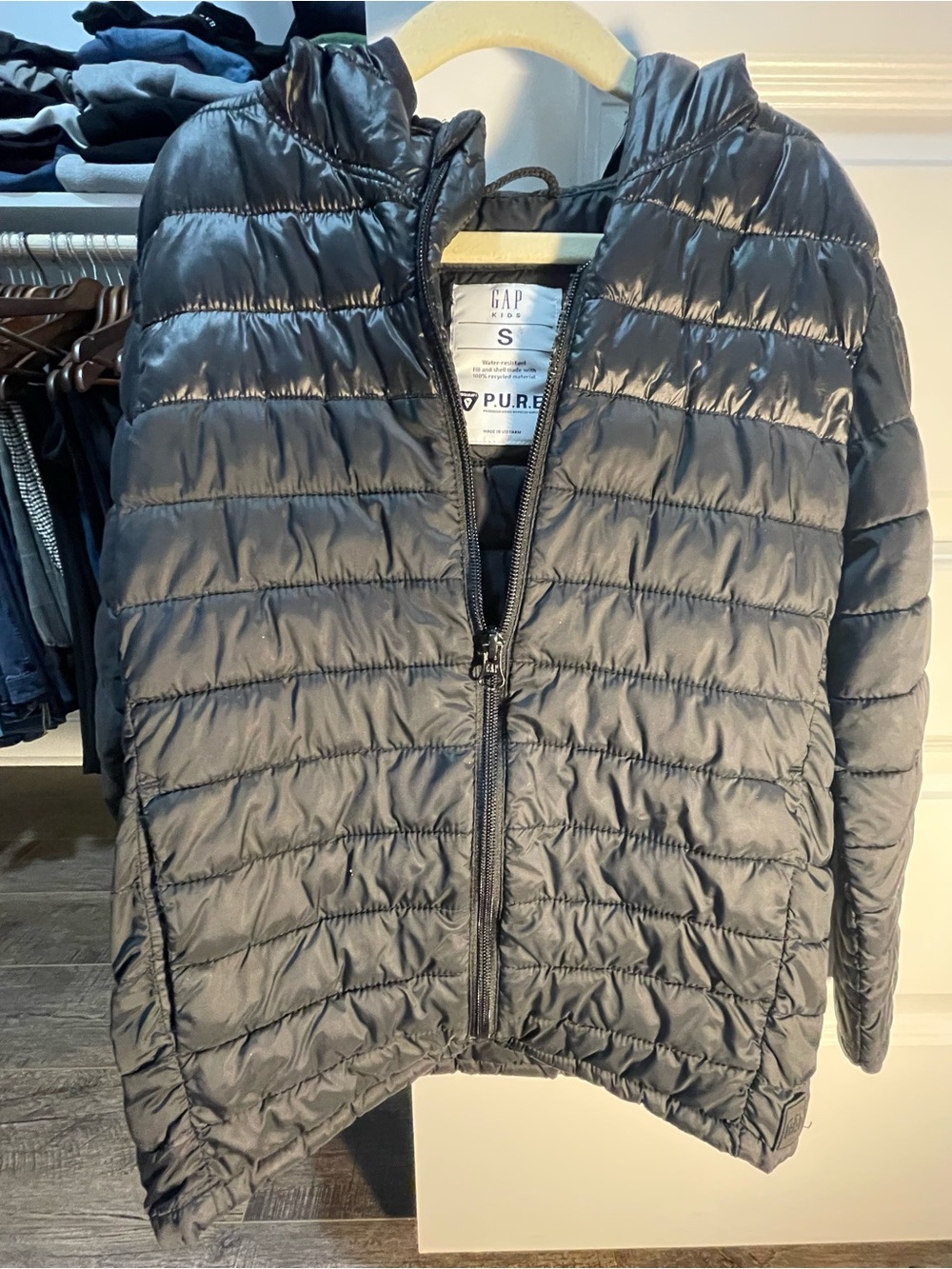 Gap Boys Jacket Packable Lightweight Hooded Puffer Jacket - Black, S